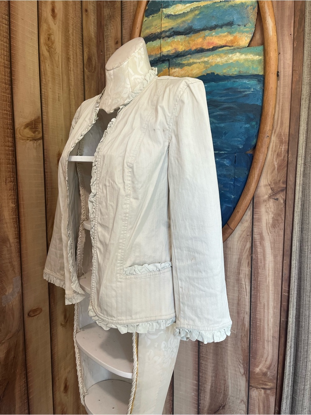 💋 Ivory Ruffle-Trim Blazer - Picture 4 of 6